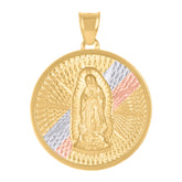 14Kt Tri-Color Gold Unisex Medallion Guadalupe/Mother Marry Religious Charm Pendant