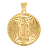 14Kt Yellow Gold Unisex Medallion Guadalupe/Mother Marry Religious Charm Pendant