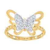 14kt Two-Tone Gold Womens Cubic-Zirconia Butterfly Fashion Ring