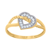 14kt Two-Tone Gold Womens Cubic-Zirconia Heart Ring