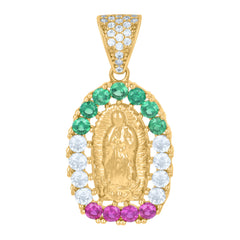 14Kt Yellow Gold Womens Multi-Color Cubic-Zirconia Guadalupe Religious Charm Pendant