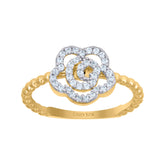 14kt Two-Tone Gold Womens Cubic-Zirconia Flower Ring