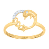14kt Two-Tone Gold Womens Cubic-Zirconia Dolphin Heart Ring