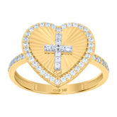 14kt Two-Tone Gold Womens Cubic-Zirconia Cross Heart Ring