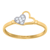 14kt Two-Tone Gold Womens Cubic-Zirconia Double Heart Ring
