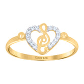 14kt Two-Tone Gold Womens Cubic-Zirconia Treble Clef Heart Ring