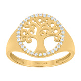 14kt Yellow Gold Womens Cubic-Zirconia Tree Of Life Good Luck Ring