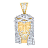 10kt Yellow Gold Mens Red/Brown White Cubic-Zirconia Leo/Lion Head Zodiac Sign/Wildlife Charm Pendant