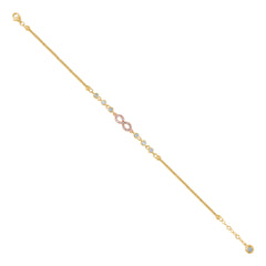 14kt Two-Tone Gold Womens Cubic-Zirconia Infinity Charm Bracelet Size 8 Inches