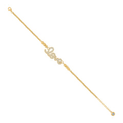14kt Yellow Gold Womens Cubic-Zirconia Beaded Love Charm Bracelet Size 8 Inches