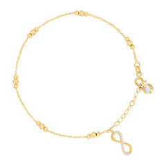 10kt Yellow Gold Womens Cubic-Zirconia Love Symbol Infinity Beaded Charm 8" Bracelet