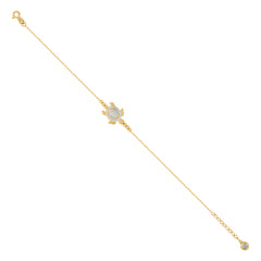 14kt Yellow Gold Womens Cubic-Zirconia Beaded Turtle Ocean Charm Anklet Bracelet Size 8 Inches
