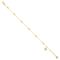 14kt Yellow Gold Womens Cubic-Zirconia Star Fashion Charm Beaded Anklet Bracelet Size 8 Inches