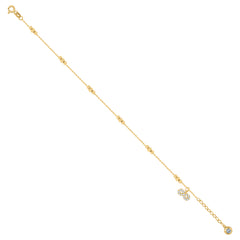 14kt Yellow Gold Womens Cubic-Zirconia Infinity Charm Beaded Anklet Bracelet Size 8 Inches
