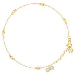 14kt Yellow Gold Womens Cubic-Zirconia Infinity Charm Beaded Anklet Bracelet Size 8 Inches