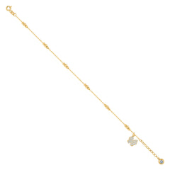 14kt Yellow Gold Womens Cubic-Zirconia Butterfly Fashion Charm Beaded Anklet Bracelet Size 8 Inches