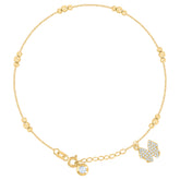 14kt Yellow Gold Womens Cubic-Zirconia Butterfly Fashion Charm Beaded Anklet Bracelet Size 8 Inches