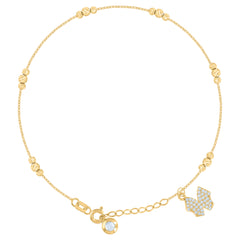 14kt Yellow Gold Womens Cubic-Zirconia Butterfly Fashion Charm Beaded Anklet Bracelet Size 8 Inches