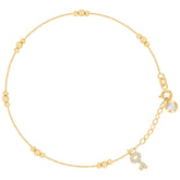 14kt Yellow Gold Womens Cubic-Zirconia Key Charm Beaded Anklet Bracelet Size 8 Inches