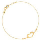 14kt Yellow Gold Womens Cubic-Zirconia Beaded Heart Charm Anklet Bracelet Size 8 Inches