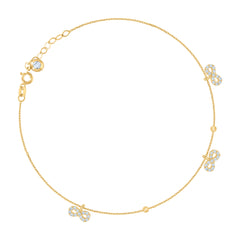 14kt Yellow Gold Womens Cubic-Zirconia Beaded Infinity Charm Anklet Bracelet Size 10 Inches
