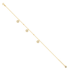 14kt Yellow Gold Womens Cubic-Zirconia Snowflakes Fashion Charm Anklet Bracelet Size 8 Inches