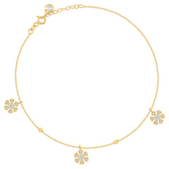 14kt Yellow Gold Womens Cubic-Zirconia Snowflakes Fashion Charm Anklet Bracelet Size 8 Inches