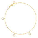 14kt Yellow Gold Womens Cubic-Zirconia Fashion Charm Anklet Bracelet Size 8 Inches
