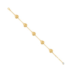 14kt Yellow Gold Womens Cubic-Zirconia Hearts Charm Anklet Bracelet Size 8 Inches