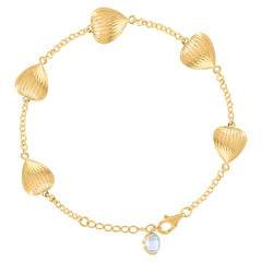 14kt Yellow Gold Womens Cubic-Zirconia Hearts Charm Anklet Bracelet Size 8 Inches