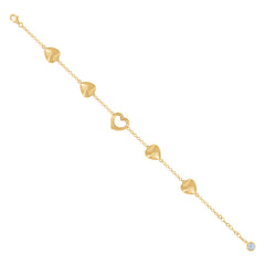 14kt Yellow Gold Womens Cubic-Zirconia Hearts Charm Anklet Bracelet Size 8 Inches