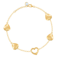 14kt Yellow Gold Womens Cubic-Zirconia Hearts Charm Anklet Bracelet Size 8 Inches