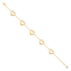 14kt Yellow Gold Womens Cubic-Zirconia Hearts Charm Anklet Bracelet Size 8 Inches