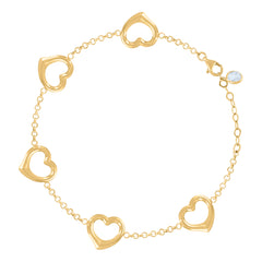 14kt Yellow Gold Womens Cubic-Zirconia Hearts Charm Anklet Bracelet Size 8 Inches