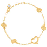 14kt Yellow Gold Womens Cubic-Zirconia Hearts Charm Anklet Bracelet Size 8 Inches