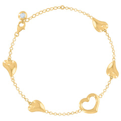 14kt Yellow Gold Womens Cubic-Zirconia Hearts Charm Anklet Bracelet Size 8 Inches