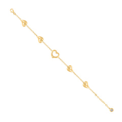 14kt Yellow Gold Womens Cubic-Zirconia Hearts Charm Anklet Bracelet Size 8 Inches