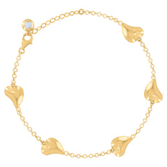 14kt Yellow Gold Womens Cubic-Zirconia Heart Charm Anklet Bracelet Size 8 Inches