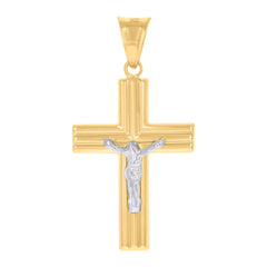 14kt Two-Tone Gold Mens Crucifix Cross Religious Charm Pendant