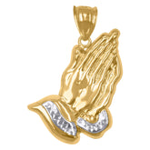 14kt Two-tone Gold Mens Praying Hands Symbol Religious Charm Pendant