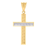 14kt Two-tone Gold Unisex Greek Key Cross Religious Charm Pendant