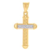 14kt Two-Tone Gold Mens Greek Key Cross Religious Charm Pendant