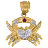 14kt Two-tone Gold Mens Purple Cubic-Zirconia Crab Ocean Charm Pendant