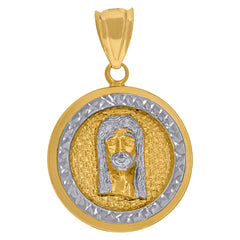 14kt Two-tone Gold Mens Medallion Jesus Religious Charm Pendant