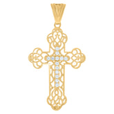 14kt Yellow Gold Mens Cubic-Zirconia Cross Religious Charm Pendant