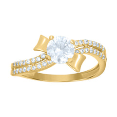 14kt Yellow Gold Womens Cubic-Zirconia Bow Engagement Ring