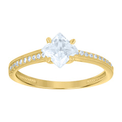 10kt Yellow Gold Womens Princess-Cut Round Cubic-Zirconia Engagement Ring