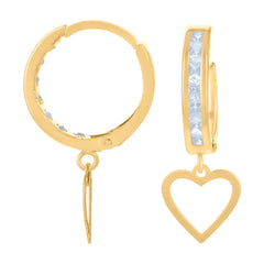 10kt Yellow Gold Womens Cubic-Zirconia Heart Dangle Hoop Earrings