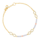 14kt Tri-Color Gold Womens Cubic-Zirconia Beaded Infinity Charm Bracelet