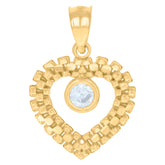 10kt Yellow Gold Womens Cubic-Zirconia Heart Diamond-Cut Beaded Charm Anklet/Bracelet Size 8 Inches